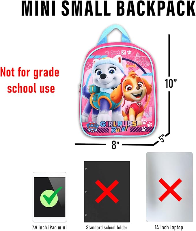 Paw Patrol Mini Backpack for Girls - Bundle with 10" Small Backpack Featuring Skye and Everest Plus Stickers, Water Bottle, More | Paw Patrol Travel Bag Set for Kids