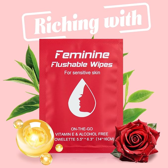 twoworld 400 Feminine Wipes Flushable Travel Individually Wrapped | Travel Wipes for Women,Feminine Care Wet Wipes Travel Size Vaginal Wipes for Adult,Girl and Homeless(Rose)