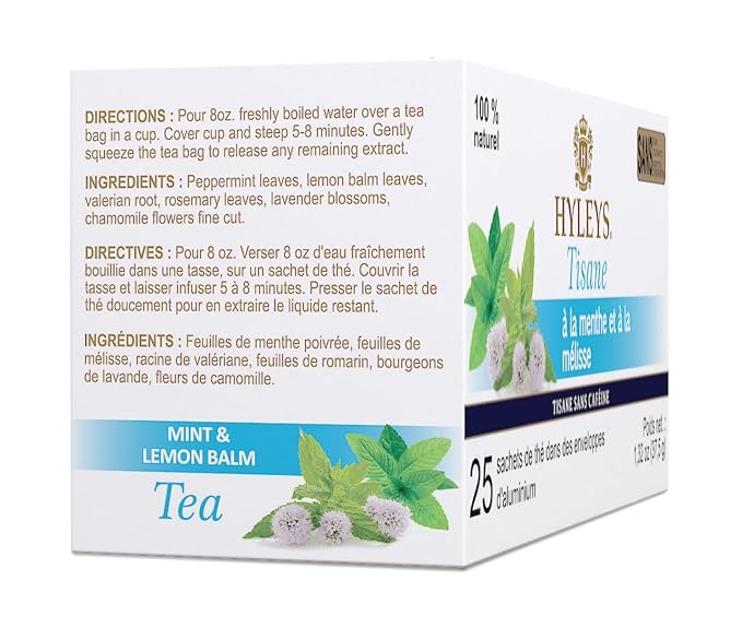 Hyleys Sleep Lemon Balm Herbal Tea - Relaxing Evening Blend, Caffeine-Free, 100% Natural, Non-GMO, Gluten-Free, Dairy-Free, Sugar-Free, Decaf - 25 Tea Bags