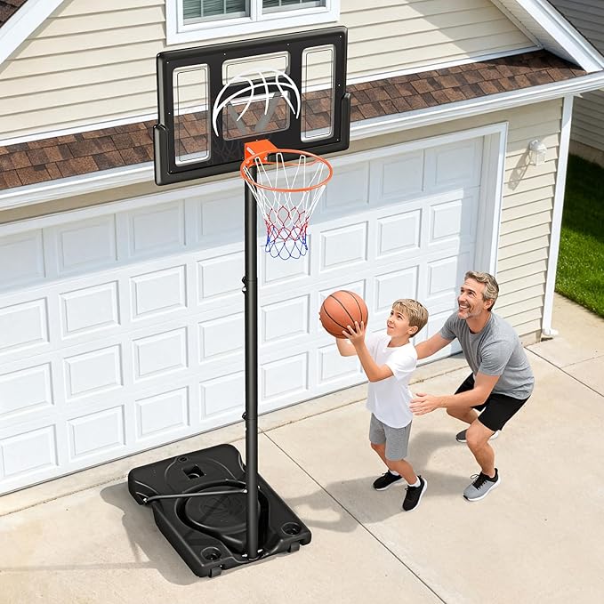 Yohood Basketball Hoop Outdoor 10ft Adjustable, Portable Basketball Hoop Goal System for Kids Youth and Adults in Backyard/Driveway/Indoor, 44 Inch Shatterproof Backboard and Larger Base