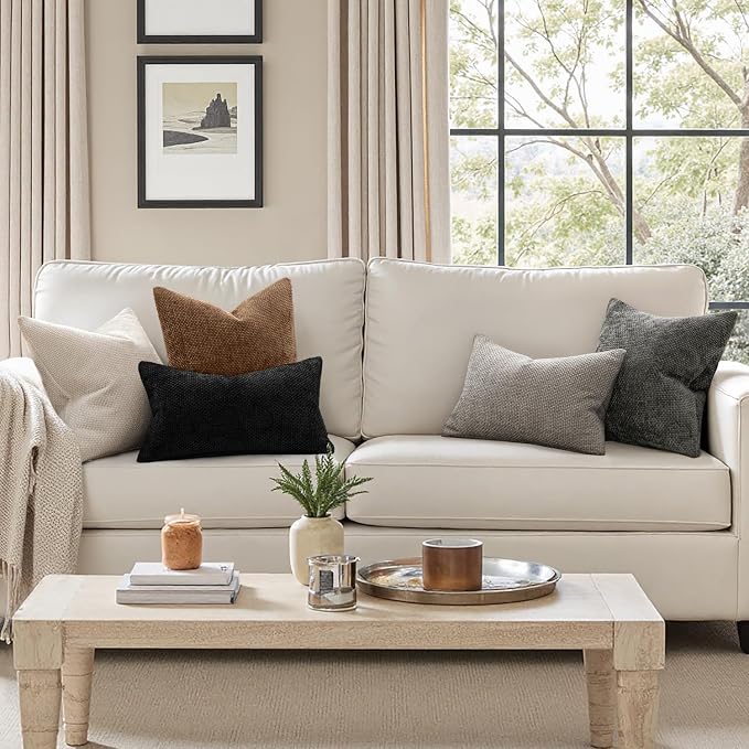 MIULEE Decorative Couch Throw Pillow Covers 20x20 in Golden Brwon 2 Pack | Modern Boho Neutral Accent Pillows, Soft Chenille Pillow Covers, Farmhouse Cushion Cases for Home Decor Bed Sofa Living Room