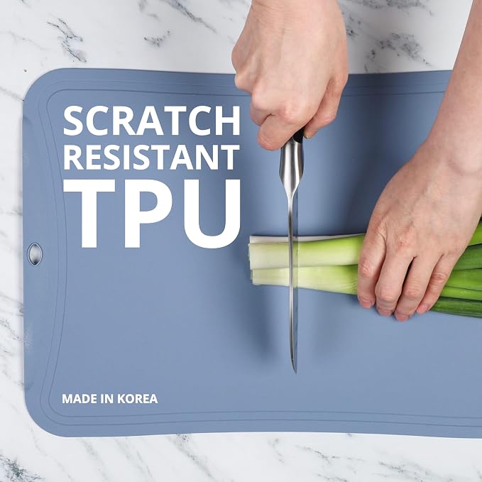 Blue Ginkgo TPU Cutting Board, Medium, Made in Korea, Blue | Gentle on Knife Edges. Flexible and Durable.