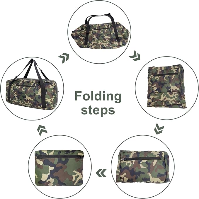 HOLYLUCK Foldable Travel Duffel Bag For Women & Men Luggage Great for Gym -55L, Green Camo
