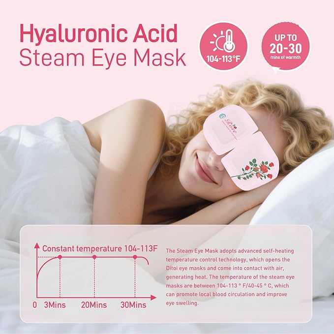Ditoi Steam Eye Mask, Heated Eye Mask for Dry Eye Relief,Warm Compress with Hyaluronic Acid,Christmas Stocking Stuffers,Travel Essentials & Relaxation Gifts,Rose 20 Packs