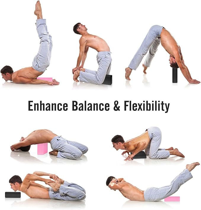 MoKo Thin Yoga Blocks 2 Pack, 9" x 6" x 3" High Density EVA Foam Yoga Block Exercise Bricks, Eco Friendly & Lightweight, Increase Flexibility & Balance, Great for Stretching & Holding Poses