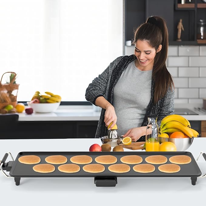 COSTWAY 35.5” Electric Griddle, Extra Large Teppanyaki Grill with Adjustable Temperature, Nonstick Surface, Insulated Handles & Drip Tray, Indoor Outdoor Tabletop BBQ Grill for Party, Camping & RV