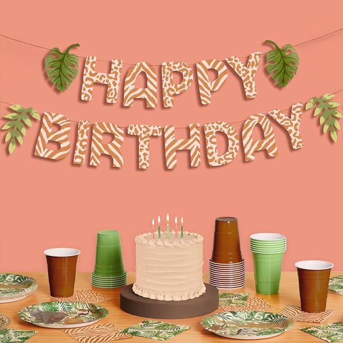 xo, Fetti Safari Happy Birthday Banner, 5 Ft. | Jungle Bday Garland, Kids Party Decoration, Zoo Animal Sign, Rainforest Photoshoot Backdrop