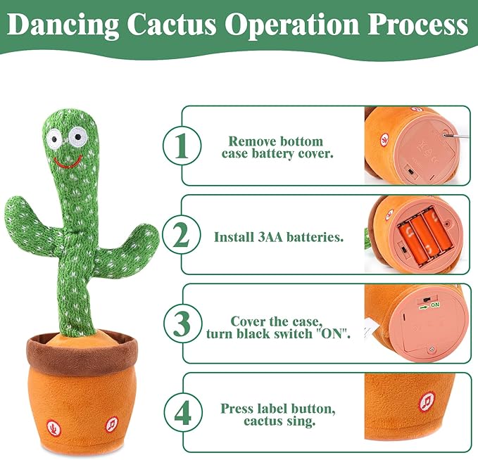 MIAODAM Dancing Cactus, Talking Cactus Baby Toy, Colorful Glowing Repeating Cactus Toy for Baby Toddler, Singing Cactus Toy 10 Pcs Songs Repeats What You Say for Baby Toy Gift Mimicking