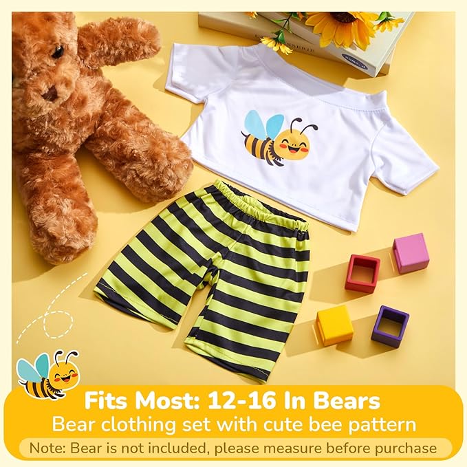 2 Pcs Bear Clothes Outfit Fit Most 12-16 Inch Stuffed Clothing Cute Plush Doll Clothes Plushy Bear Pajamas for Stuffed Make Your Own Plush Bears(Bee Style,Yellow and Black)