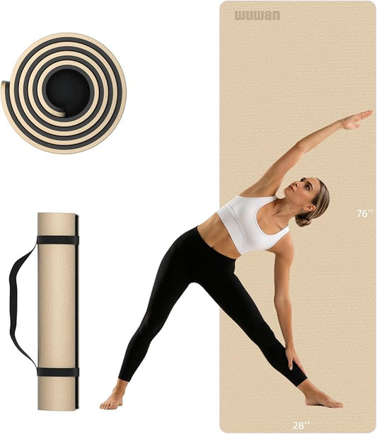 10mm0.4"TPE Yoga Mat Thick Wide Large for Home Workout Carrying Strap | Non Slip Exercise Mats Cushioned Joint-Friendly Stable,76"x28"Extra long Tapis Entrainement Au Sol Fitness,Pilates Gym Travel