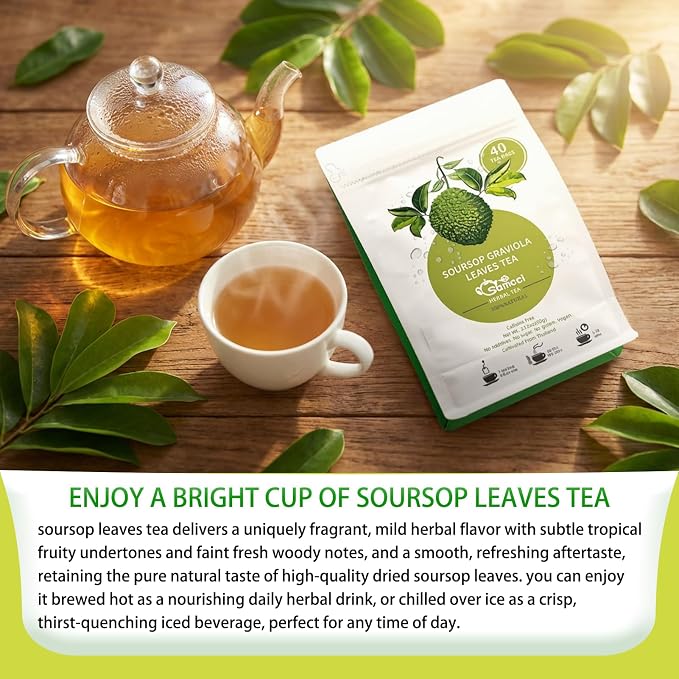 Samcci - Soursop Leaves Tea Bags, 40Teabags, 1.5g/bag, 100% Pure Graviola Leaves Tea - Hojas De Guanabana Tea - Natural Herbal - Caffeine-free