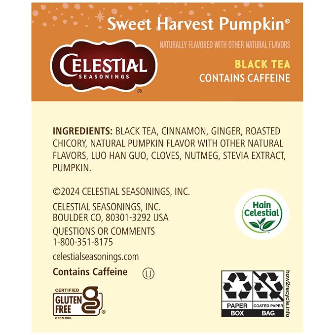 Celestial Seasonings Tea Bags Sweet Harvest Pumpkin Black Tea,18 Count (Pack of 5)