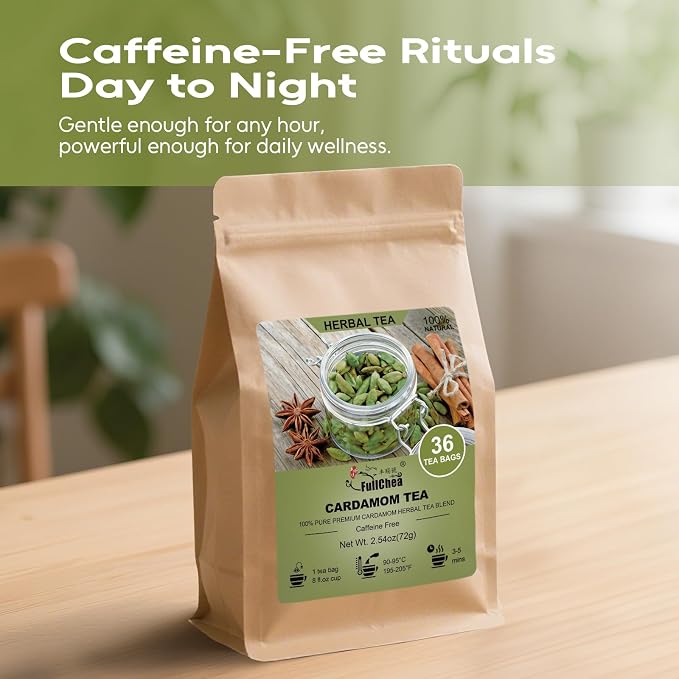 FullChea - Cardamom Cinnamon Tea Bags - 36 Count, Spice Blend Herbal Tea | Warm blend of cardamom & cinnamon spices tea, rich cozy aroma, mild digestion support, comforting all-day wellness sipping