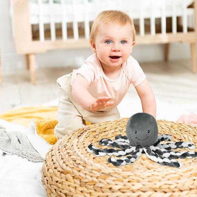 Nattou Cuddly Octopus Toy, for Newborns and Premature Babies, 23 cm, White/Grey
