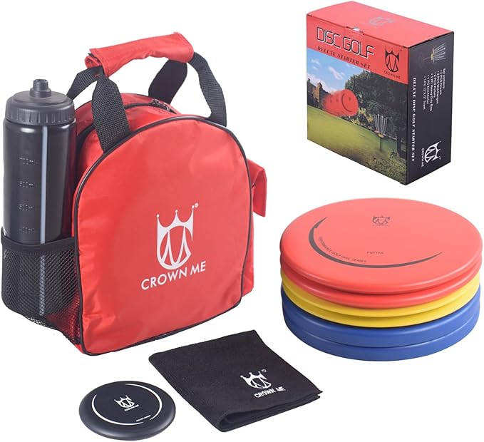 Disc Golf Set, Disc Golf Starter Set,Includes 1pc Bag with Water Bottle Pocket and Accessory Pocket, 2pcs Drivers, 2pcs Mid-Ranges, 2pcs Putters, 1pc Mini Disc Marker and 1pc Towel
