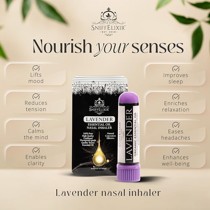 Lavender Essential Oil Aromatherapy Nasal Stick Vapor Inhaler for Sleep Aid, Meditation, Relaxation - USA Made with Organic Essential Oils, Natural Mood Support