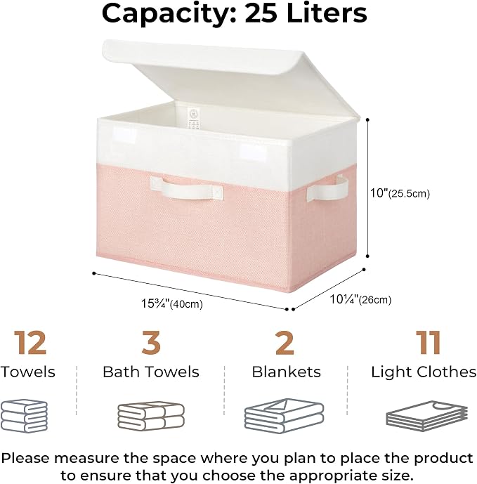 GRANNY SAYS Memory Keepsake Storage Box, Fabric Storage Bins with Lids | Flip-Top Lid, Collapsible, Stackable, 3 Handles, Ideal for Closet Clothes Blanket Toys, Large, Pink, 2-Pack