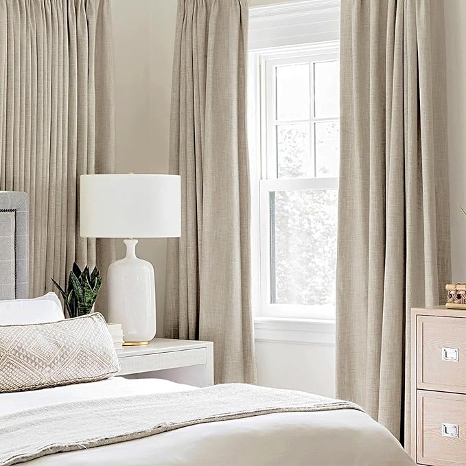 MIULEE 100% Blackout Linen Curtains for Bedroom Thermal Insulated Stone Grommet Room Darkening Curtains & Drapes Fall Decor for Living Room 52 x 84 Inch (2 Panels)