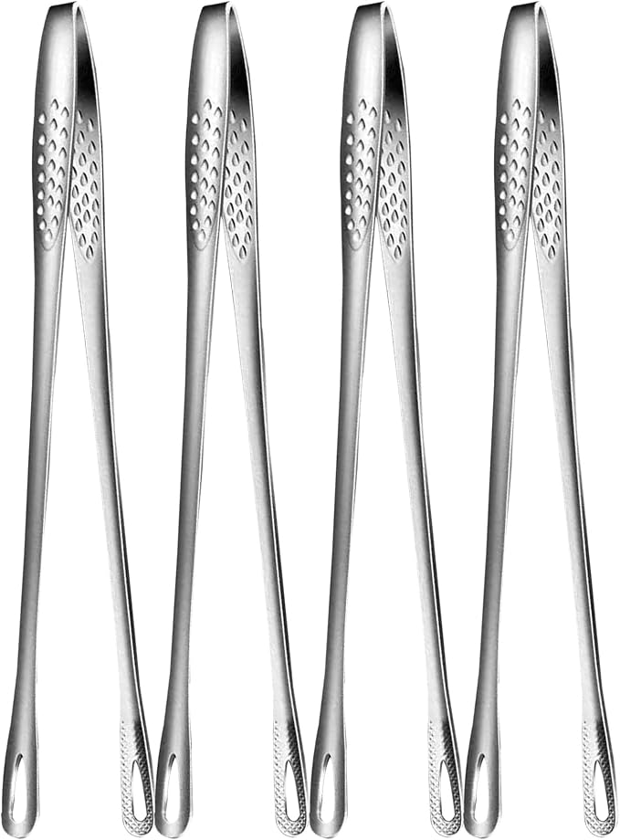 4 Pcs 11 Inches Korean BBQ Tongs Stainless Steel Grill Tongs Cooking Tweezers Japanese Barbecue Tong Kitchen Tong For Cooking Pasta Salads Buffet Food Serving