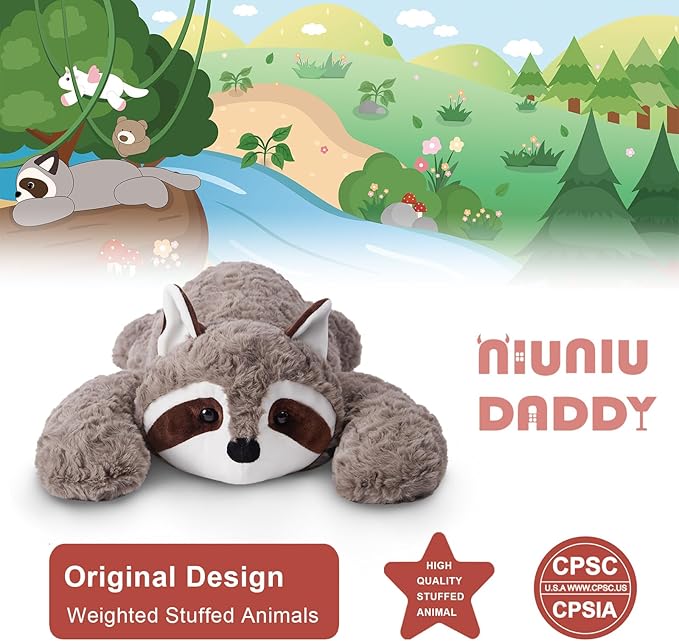 Niuniu Daddy 20" | 3.3 Pound Weighted Stuffed Animals for Kids, Fluffy Raccoon Sensory Plush Animal Toy for Sleeping Hugging, Cute Raccoon Weighted Pillow for Birthday Holiday Easter as Gifts Presents
