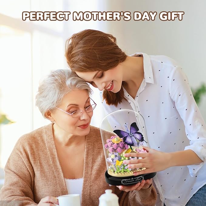QLT QIAOLETONG Flower Bouquet Building Kit for Adults, Animals Flowers 582 PCS Botanical Collection Mini Building Blocks Set, Valentine's Day for Her Mom Women Wife Girlfriend (Butterfly)