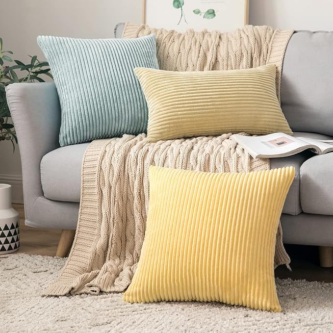 MIULEE Decorative Corduroy Throw Pillow Covers Set of 2 18x18 Mint | Soft Striped Textured Cushion Cases, Boho Energetic Vibe Pillowcases for Home Decor, for Couch Chair Sofa Bed Living Room