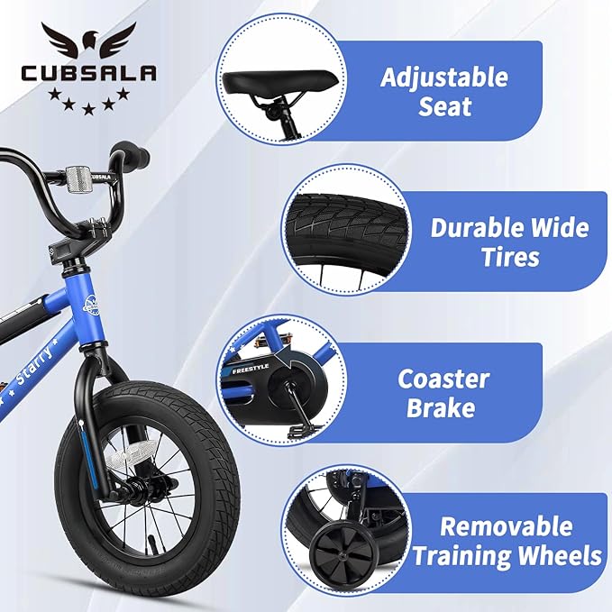 12 14 16 18 Inch Kids Bike BMX Style Bicycle with Training Wheels Coaster Brake for 2-10 Years Old Toddlers Boys Girls Multiple Colors