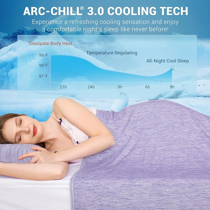 Elegear Arc-Chill 3.0 Cooling Blankets for Hot Sleepers, Queen Size, Purple | Q-Max>0.5 Cooling Fabric, Absorbs Heat to Keep Body Cool, Breathable Summer Blankets for Night Sweats & Menopause, 79"x86"