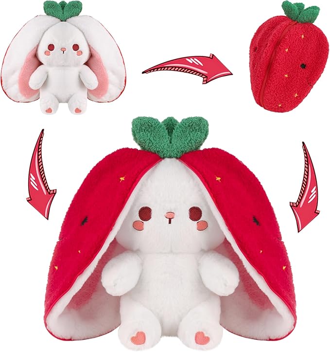 MIAODAM Strawberry Bunny Plush Toy-Soft Huggable Stuffed Animal for Babies, Kids & Collectors, Birthday Present & Nursery Decor 10inch