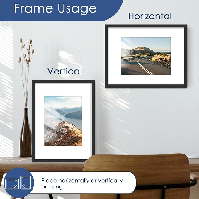 12x16 Picture Frame Set of 6, Wall Mounting Display, Black | Display 8.5x11 with Mat or 12x16 Without Mat, Horizontal or Vertical, Gallery Wall Frame Set for Wedding & Room & Home Decor