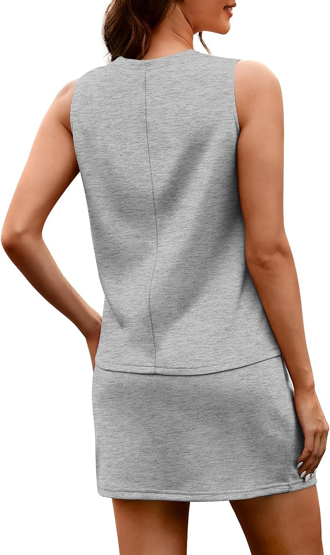 WIHOLL Two Piece Skirt Sets for Women Summer Vacation Outfits Tennis Skirt Crew Neck Top Versatile Lounge Sets