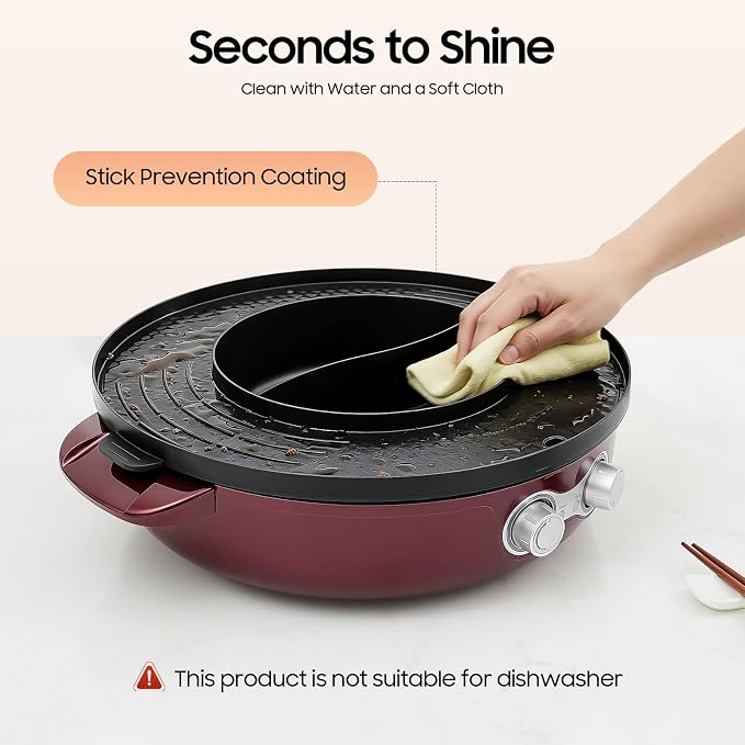 2 in 1 Hot Pot with Grill,2200W 110V Electric Removable Korean BBQ Hotpot Pots,Dual Control Shabu,Multi-Function Smokeless Barbecue Electric Baking Pan,Dual Split Design, for 5 to 15 People