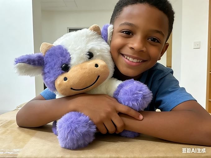 Cute Cow Plush Stuffed Animal Doll Toy 10 inch for Girls Boys (pa Cow purplue)