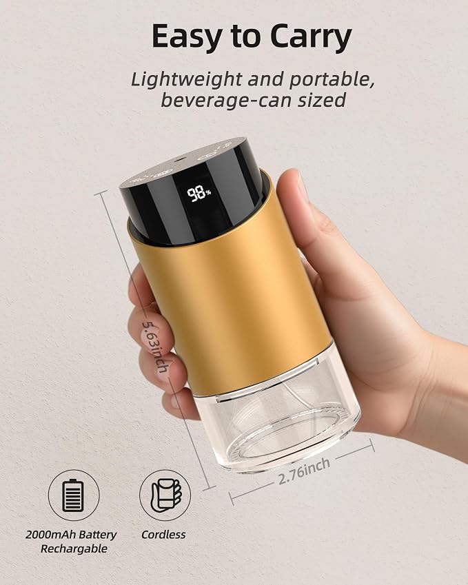 Waterless Essential Oil Diffuser Aromatherapy Scent Diffusers for Home Large Room, Car, Office, Desk, Mini Battery Operated Cordless Air Freshener, 4 Timers & 3 Mist Levels, 100ml Capacity (Golden)