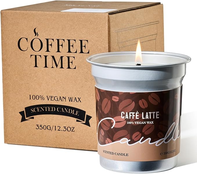 M&SENSE Coffee Candles Latte Scented, Soy Wax 12.3oz | 75 Hours Long Lasting, Clean Burn, Stress Relief Aromatherapy, Gifts for Coffee Lovers, Cozy Winter Holiday Home Decor