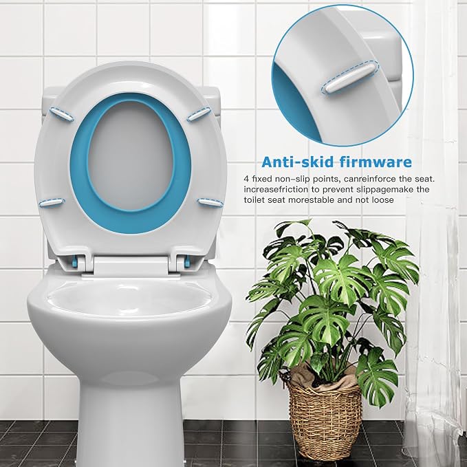 GAOMON Toilet Seat, Round Toilet Seat with Toddler Seat Built in, Potty Training Toilet Seat Round Fits Both Adult and Child, with Slow Close and Magnets- white and blue