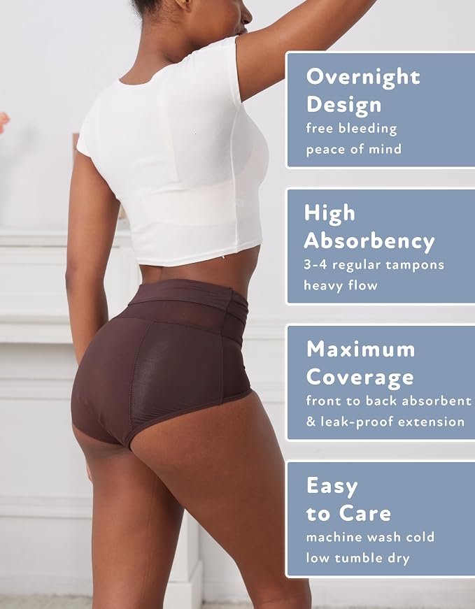 Goat Union Overnight Period Underwear for Women Heavy Flow, Leakproof Menstrual Panties Full Coverage