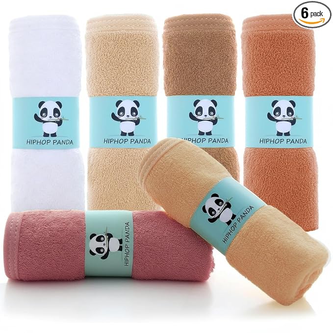 HIPHOP PANDA Baby Washcloths, Rayon Made from Bamboo - 2 Layer Ultra Soft Absorbent Newborn Bath Face Towel - Reusable Baby Wipes for Delicate Skin - Blush and Mocha, 6 Pack