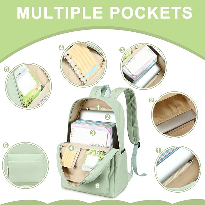 Bluboon Teen Girls School Backpack Kids Bookbag Set with Lunch Box Pencil Case Travel Laptop Backpack Casual Daypacks (Green set -3)