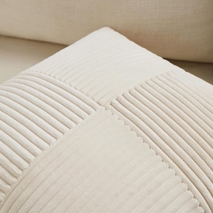 Fancy Homi 2 Packs Cream Lumbar Decorative Throw Pillow Covers 16x32 Inch for Living Room Couch Bed Sofa, Rustic Farmhouse Boho Home Decor, Soft Striped Corduroy Rectangle Accent Cushion Case 40x80 cm