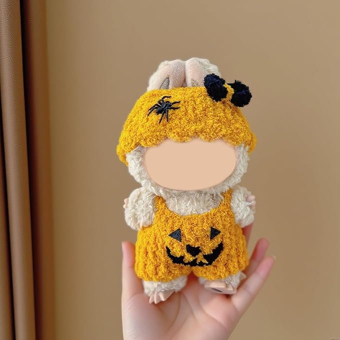 17cm Doll Clothes, Halloween Witch Hat and Pumpkin Costume Set Handcrafted Crochet Halloween Clothes for 6.7"(No Doll Included)