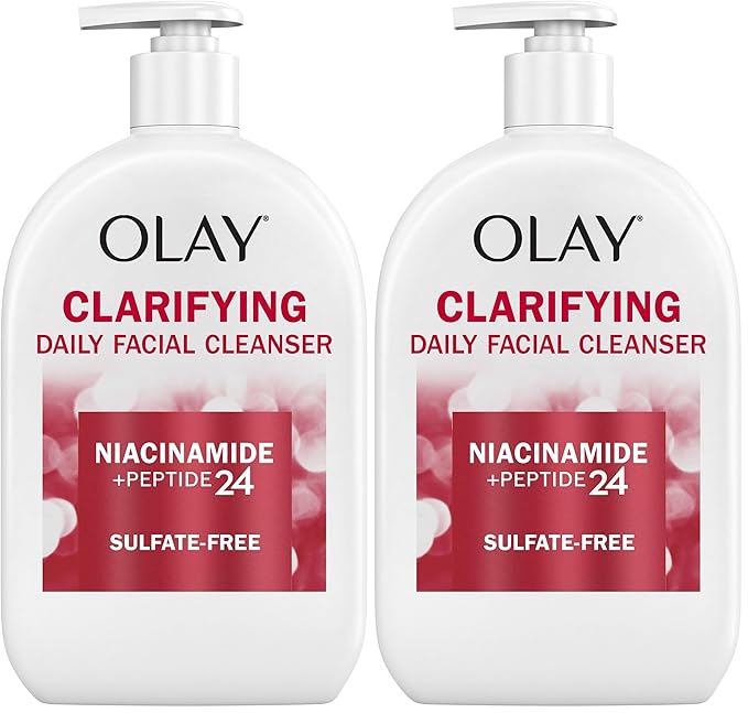 Olay Face Wash,Daily Facial Cleanser with Niacinamide,Peptides & Glycerin - Clarifying,Refreshes Skin Surface,Refines Appearance of Pores - Sulfate-Free,Paraben-Free,Oil-Free,16 Oz,(Pack of 2)