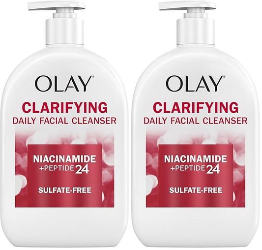 Olay Face Wash,Daily Facial Cleanser with Niacinamide,Peptides & Glycerin - Clarifying,Refreshes Skin Surface,Refines Appearance of Pores - Sulfate-Free,Paraben-Free,Oil-Free,16 Oz,(Pack of 2)
