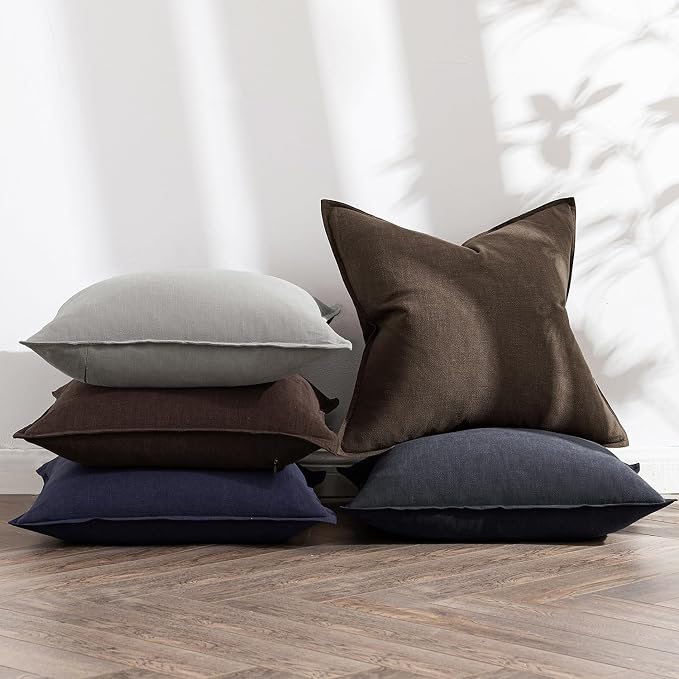 MIULEE Decorative Linen Euro Sham Pillow Covers 22x22 Inch Light Gray | Boho Farmhouse Neutral Couch Throw Pillows for Bed, Pack of 2 Accent Modern Pillowcases, Sofa Livingroom Home Decor