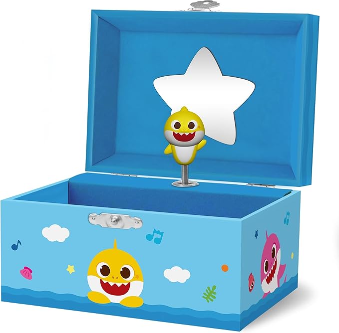 Baby Shark Jewelry Box for Girls - Musical Jewelry Box with Spinning Baby Shark Figurine, Baby Shark Toys for Kids Ages 3-5 - 6 x 4.7 x 3.5 in