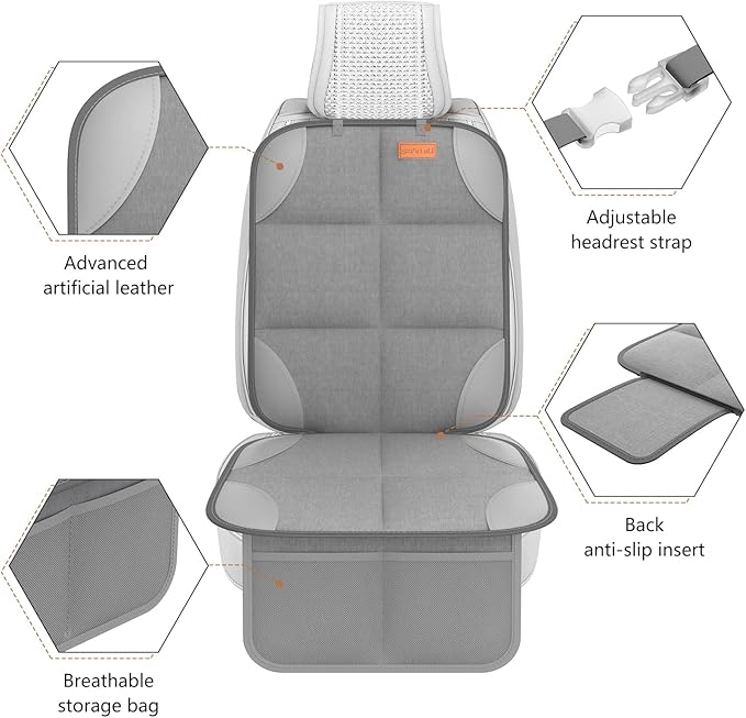 Smart ELF2 Pack Car Seat Protector-600D Fabric Waterproof Carseat Protector with Thicily Padded to Protect Your Car Seats from Child Seats and Pets (Light Grey)