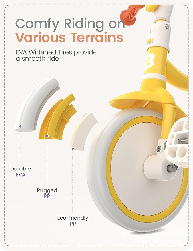 besrey Toddler Tricycle with Bell, Kids Tricycle Age 18 Months to 5 Years, Kids Trike, Toddler Bike for 1.5-5 Year Olds, Baby Trike, Gifts & Toys for Boys & Girls, Yellow | with Bell, Toddler Bike, for 1.5-5 Year Olds, Baby Trike, Gifts & Toys