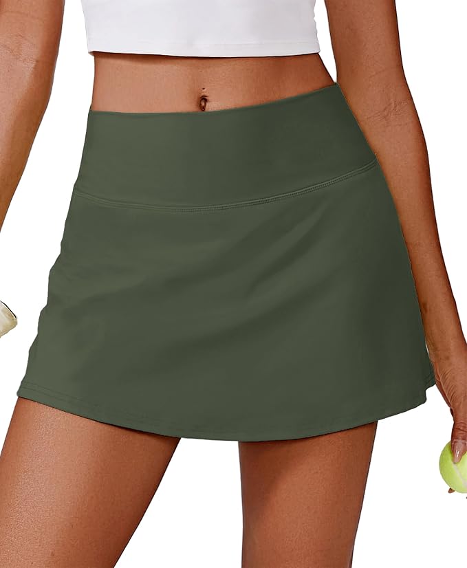 PINSPARK 14" Womens Tennis Skirt High Waisted Golf Skort with 2 Pockets | Built-in Shorts, A Line, Tummy Control, Stretchy, Casual, Mini, Workout, Pickleball, Running, Skort for Woman