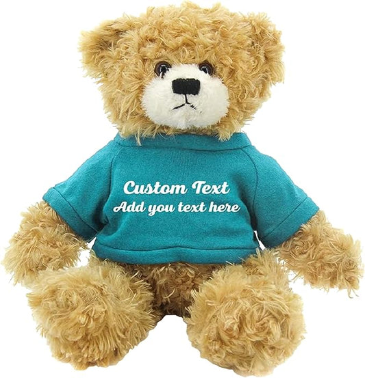 Customized Beige Brandon Bear - 12 inch Personalized Stuffed Bear Plush Toy - Perfect Custom Shirt Bear Gift for Graduation Valentines Graduation Easter Holidays (Teal Shirt)
