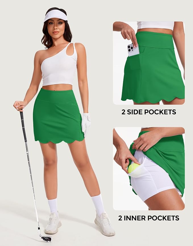 Skorts for Woman with Pockets 16" Golf Athletic Skirts Scalloped Hem Tennis Skirt Dressy Casual